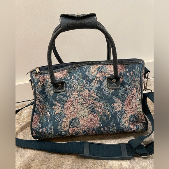 Vintage Atlantic Luggage 14" Tapestry Weekend Floral Bag Travel Mrs.Doubtfure - Picture 4 of 12